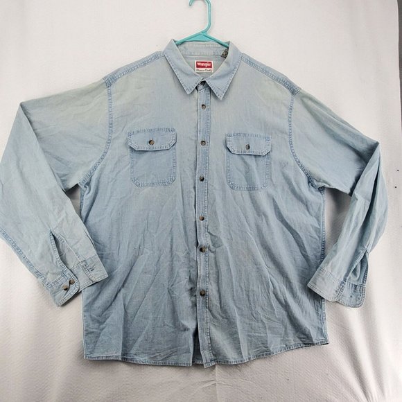 Wrangler Shirt Men's Long Sleeve Button Up Collared Denim Blue Extra Large - Picture 2 of 12
